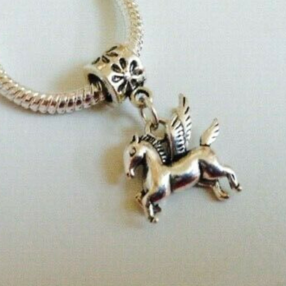 "Pegasus" Sterling Silver Plated Dangling Charm For Euro Style Charm Bracelets